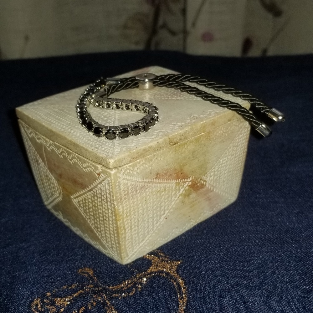 Black Czech Crystal & Silk Bracelet